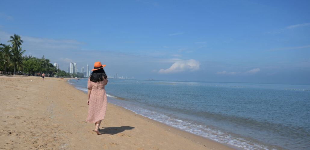 woman walking on a beach